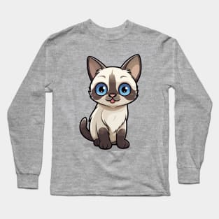 Cartoon Cute Kawaii Siamese Cat Long Sleeve T-Shirt